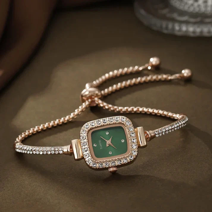 Glamorous Crystal Accent Square Watch with Adjustable Strap