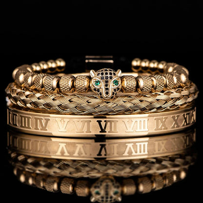 Glittering Panther Charm Beaded Cuff Bracelet Set - Nocini