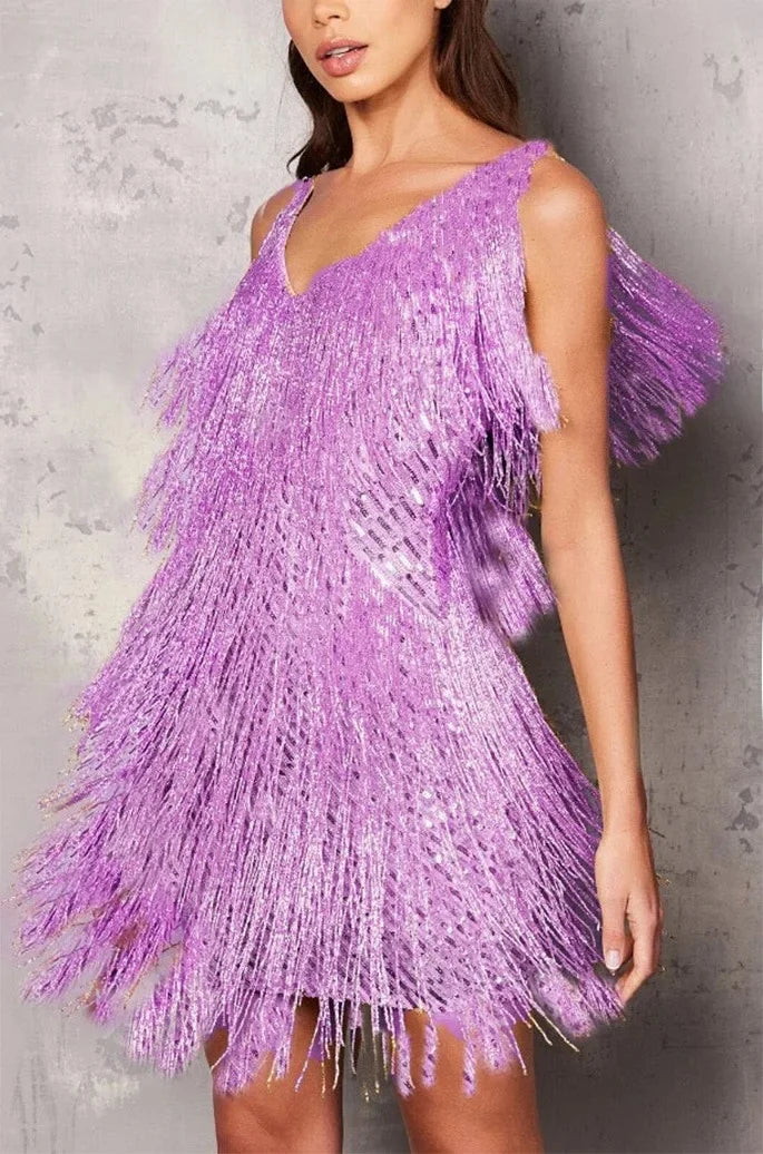 Sparkly Sequin Fringed Mini Party Dress - Nocini