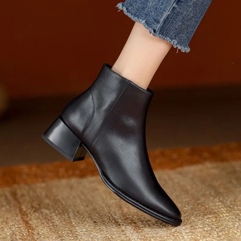 Thick Heel Low Ankle Boots