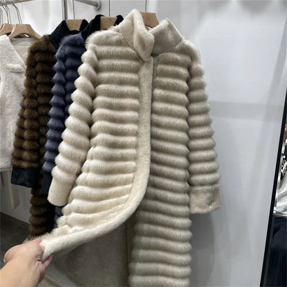 Casual Fit Coat with Faux Fur Trim and Stand Collar
