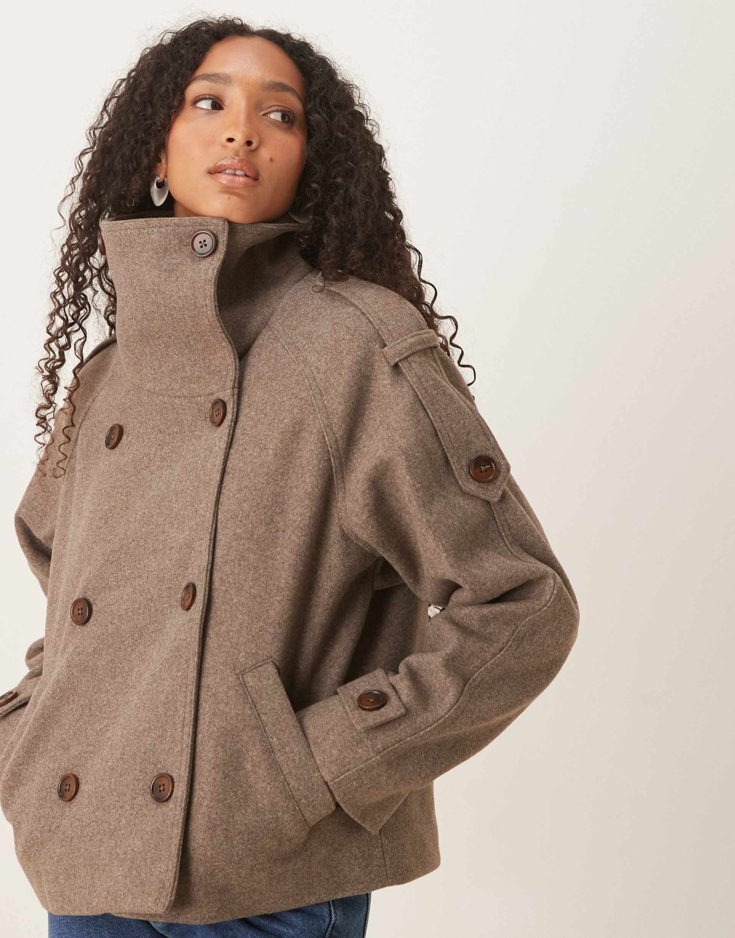 Casual Fit Double Breasted Hip Length Coat - Nocini