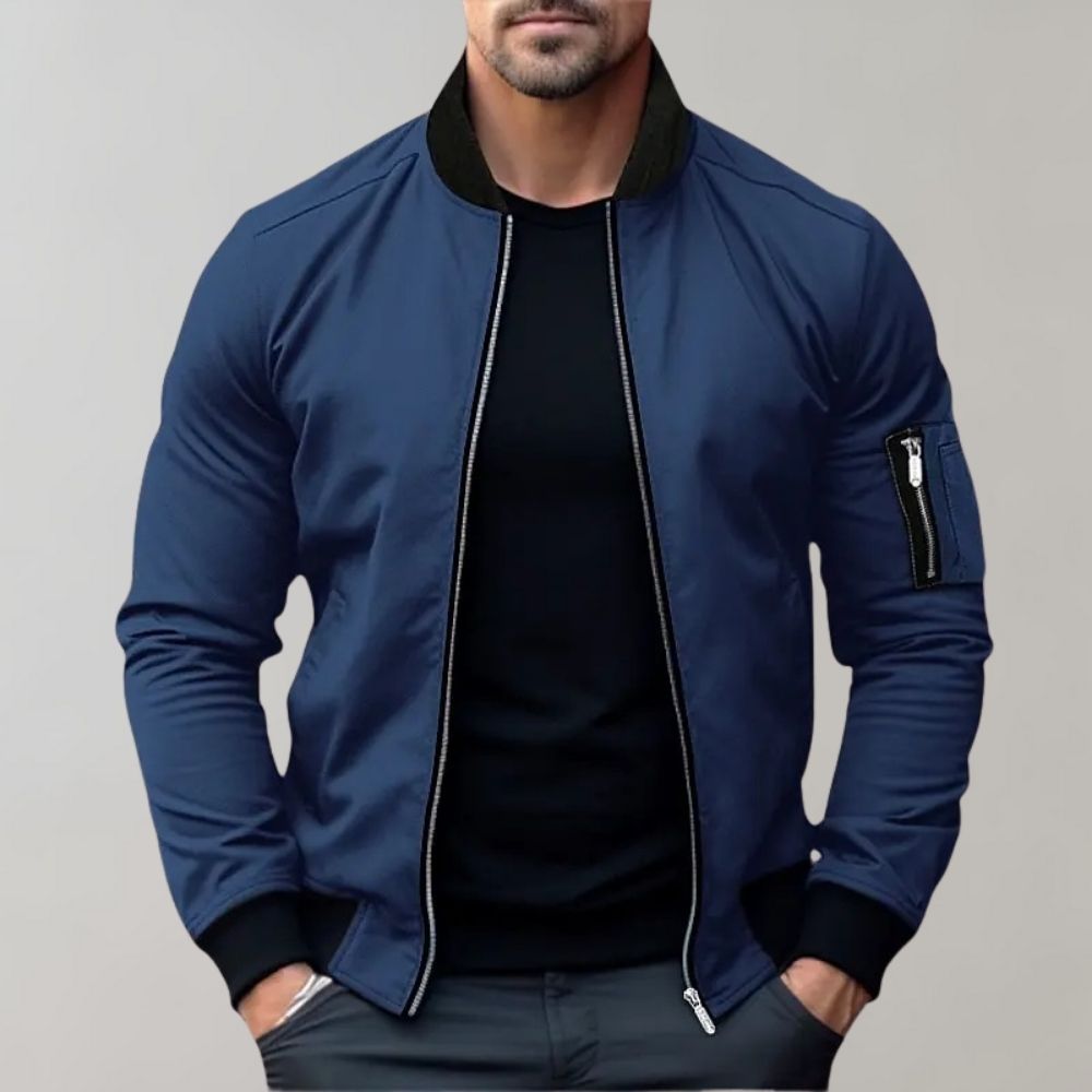Classic Fit Zip Up Bomber Jacket - Nocini