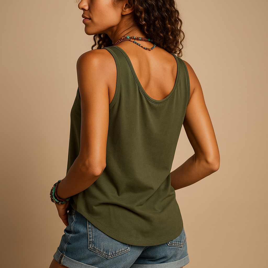 Sleeveless V-neck summer top for women with loose fit and vibrant color options, perfect for warm weather and casual styling.