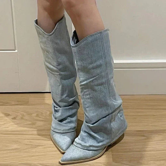 Casual Women's Denim Mid Calf Boots - Comfortable & Stylish - Nocini