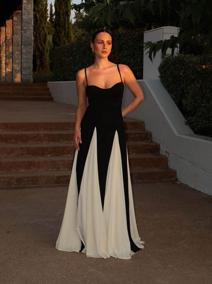 Classic Monochrome Floor Length Dress
