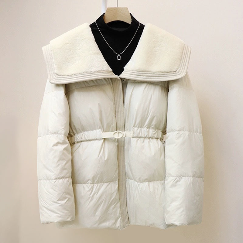Warm Padded Down Coat with Fur Hood
