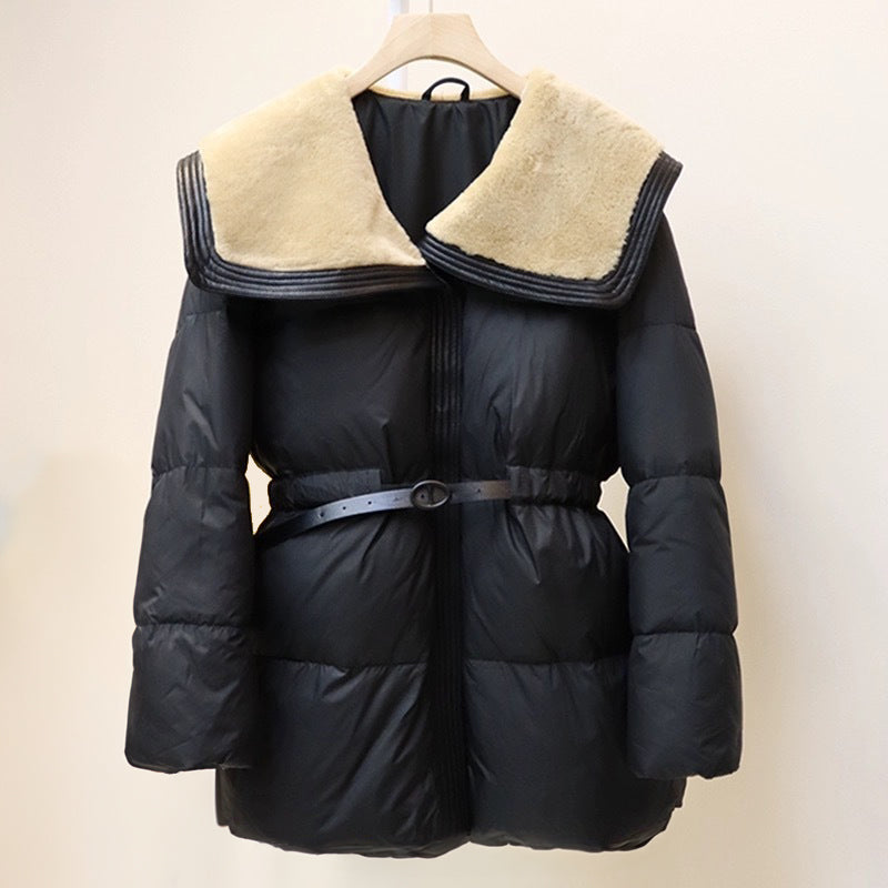 Warm Padded Down Coat with Fur Hood - Nocini