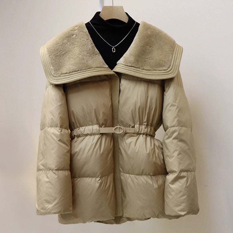 Warm Padded Down Coat with Fur Hood
