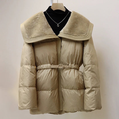 Warm Padded Down Coat with Fur Hood
