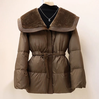 Warm Padded Down Coat with Fur Hood