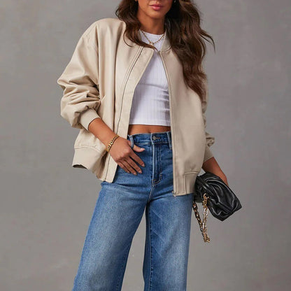 Ladies' Oversized Zip Jacket with Glossy Finish - Nocini