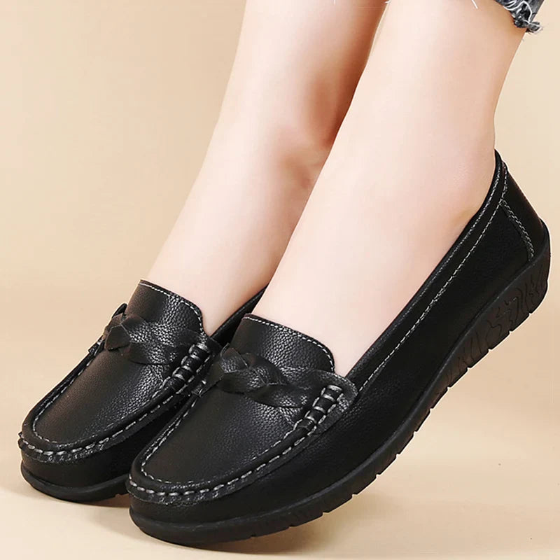 Classic Leather Slip On Shoes for Women