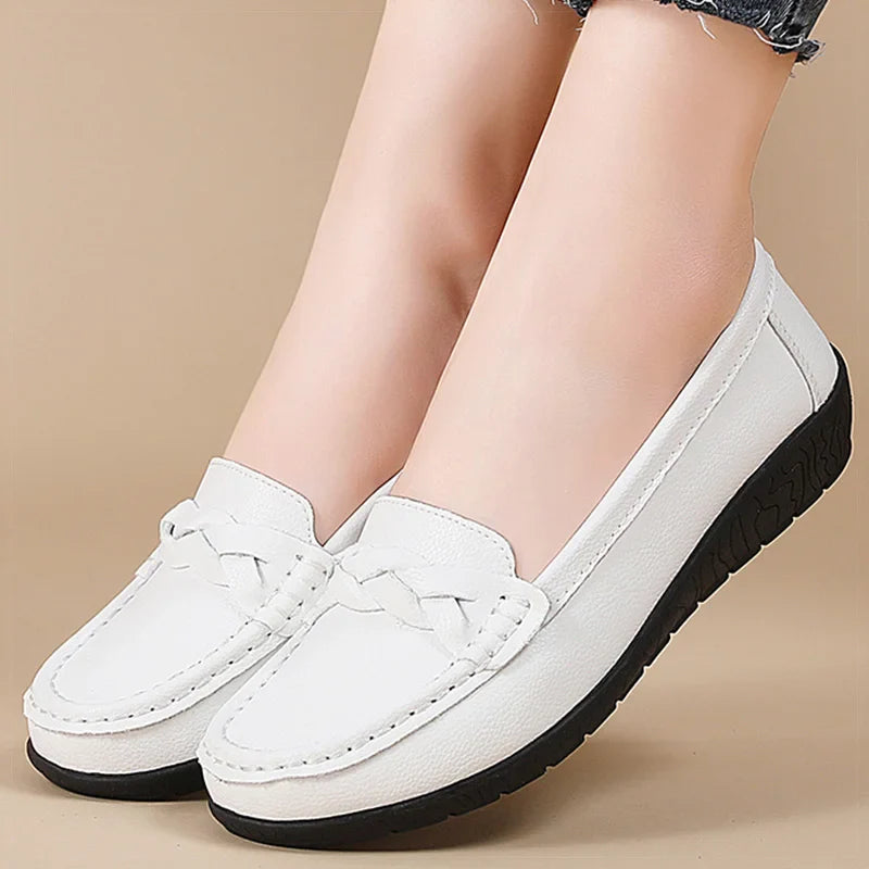 Classic Leather Slip On Shoes for Women