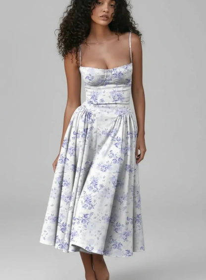 Sleeveless Floral Knee Length Summer Dress for Women
