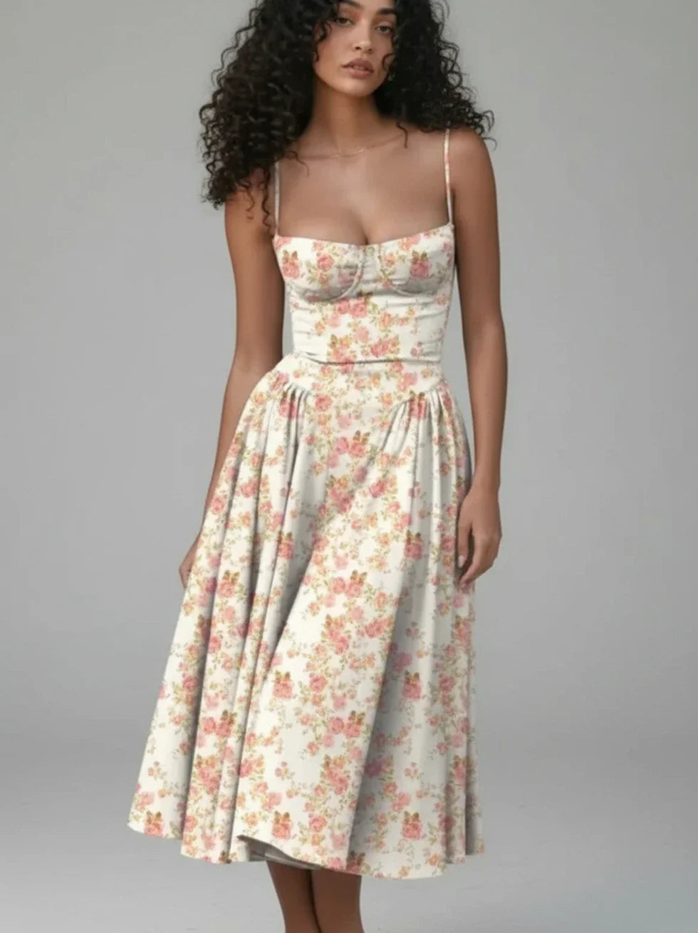 Sleeveless Floral Knee Length Summer Dress for Women