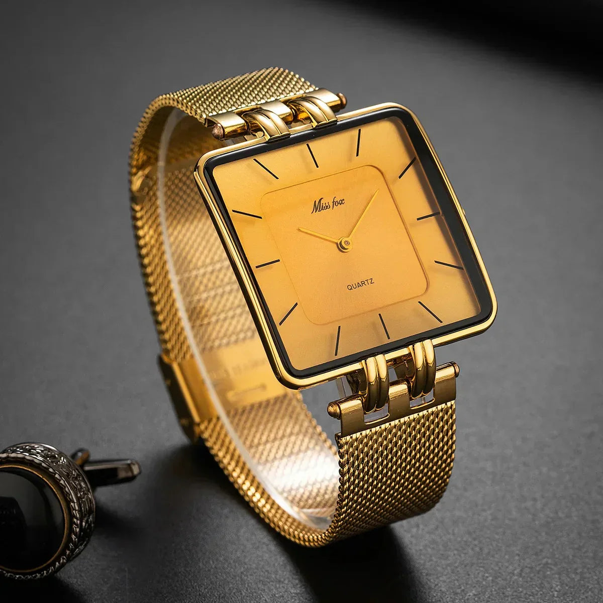 Stylish Mesh Face Leather Strap Watch