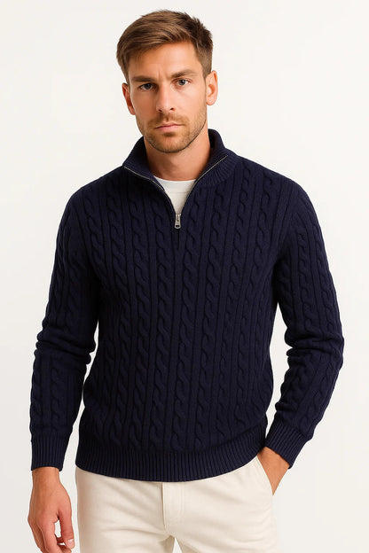 Men's Traditional Crew Neck Cable Sweater - Nocini