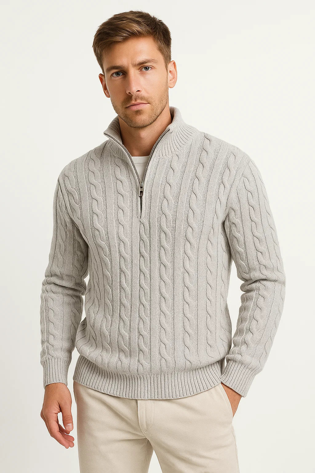 Men's Traditional Crew Neck Cable Sweater