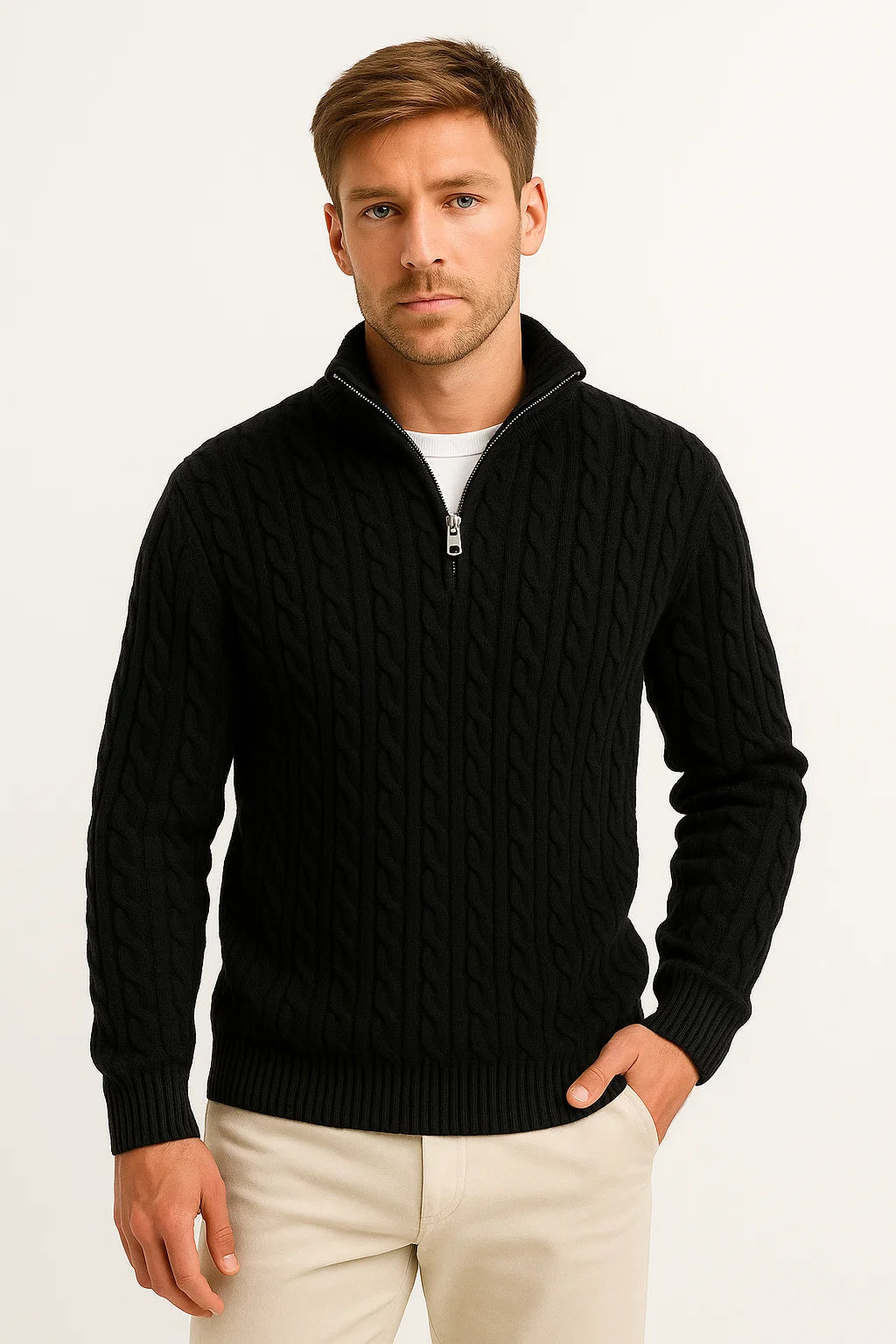 Men's Traditional Crew Neck Cable Sweater