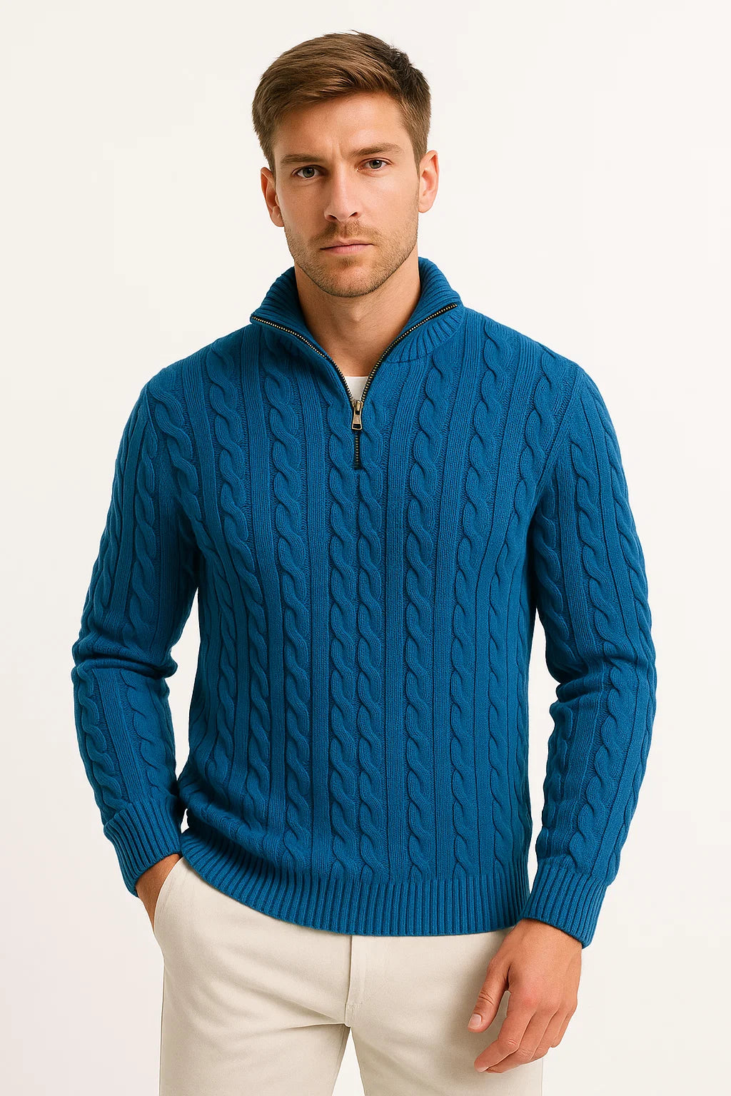 Men's Traditional Crew Neck Cable Sweater