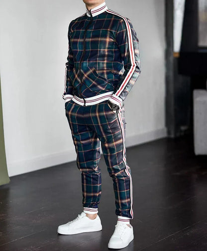 Stylish Plaid Zip Up Mens Tracksuit - Nocini