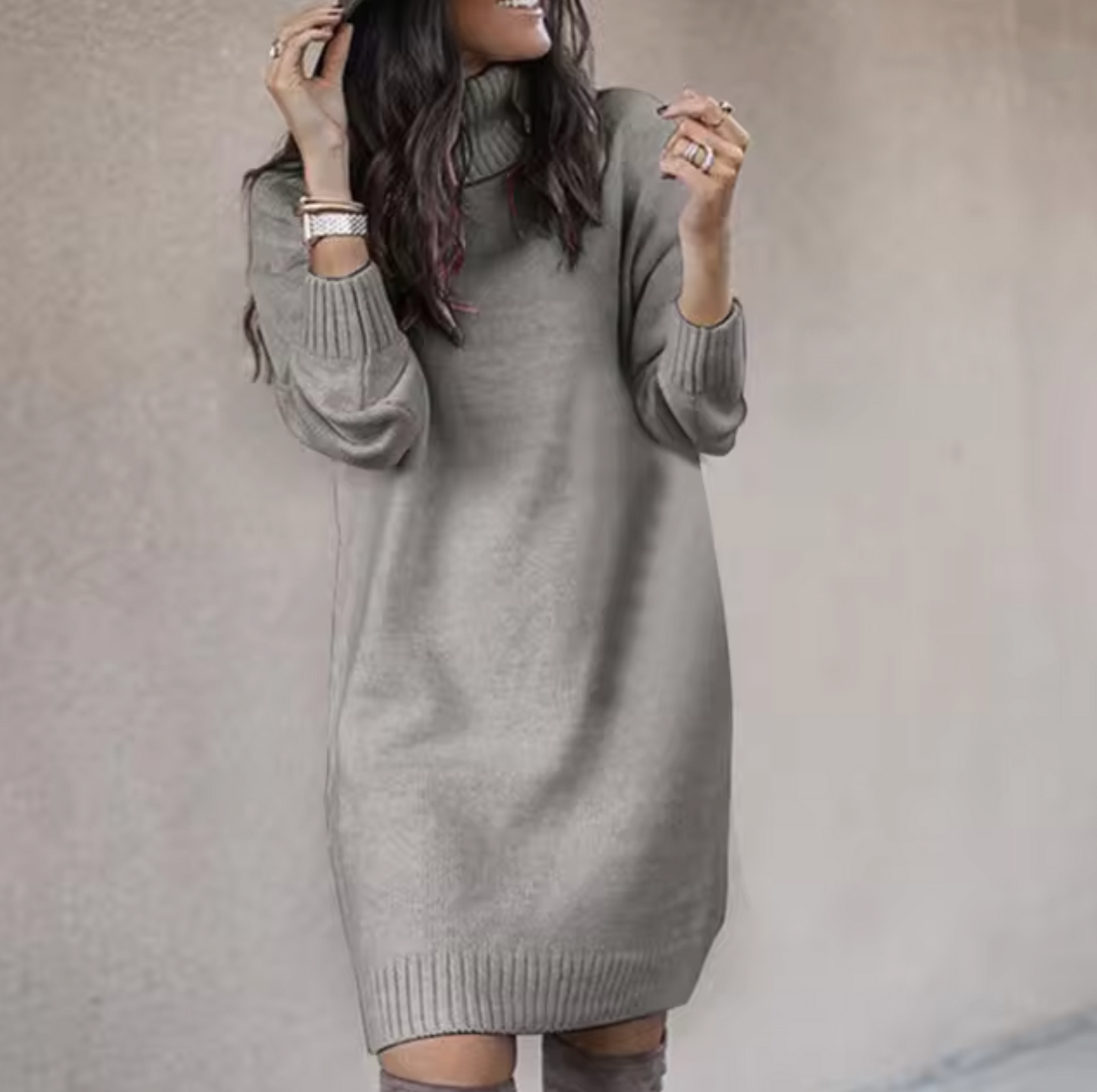 Warm Women's Crew Neck Sweater Dress