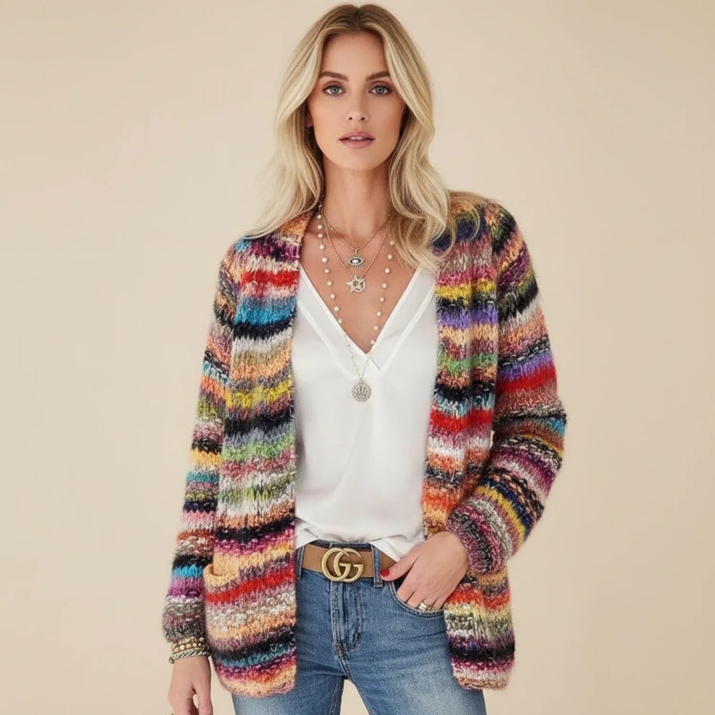 Colorful Knitted Pullover Sweater for Ladies - Olytrend
