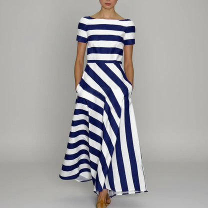 Chic Striped Fit Flare Midi Dress