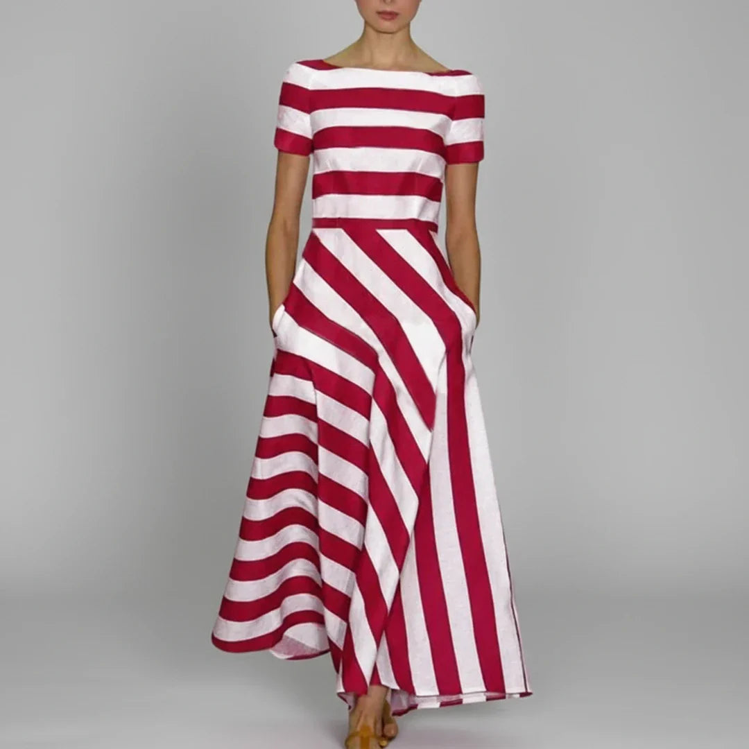 Chic Striped Fit Flare Midi Dress - Olytrend
