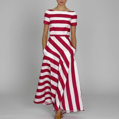 Chic Striped Fit Flare Midi Dress - Olytrend