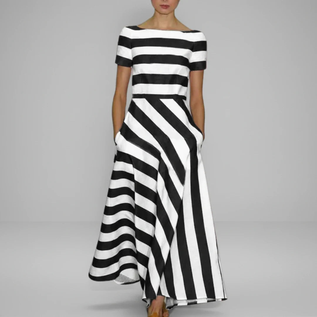 Chic Striped Fit Flare Midi Dress