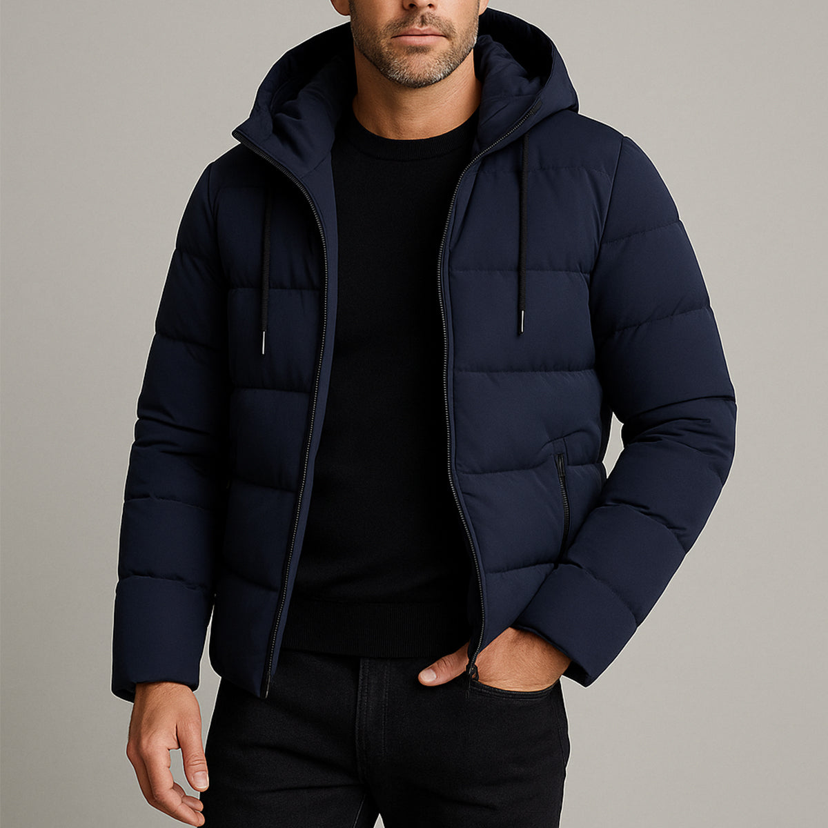 Waterproof Men's Puffer Jacket - Warm Hooded Winter Coat