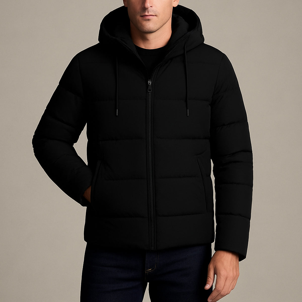 Waterproof Men's Puffer Jacket - Warm Hooded Winter Coat