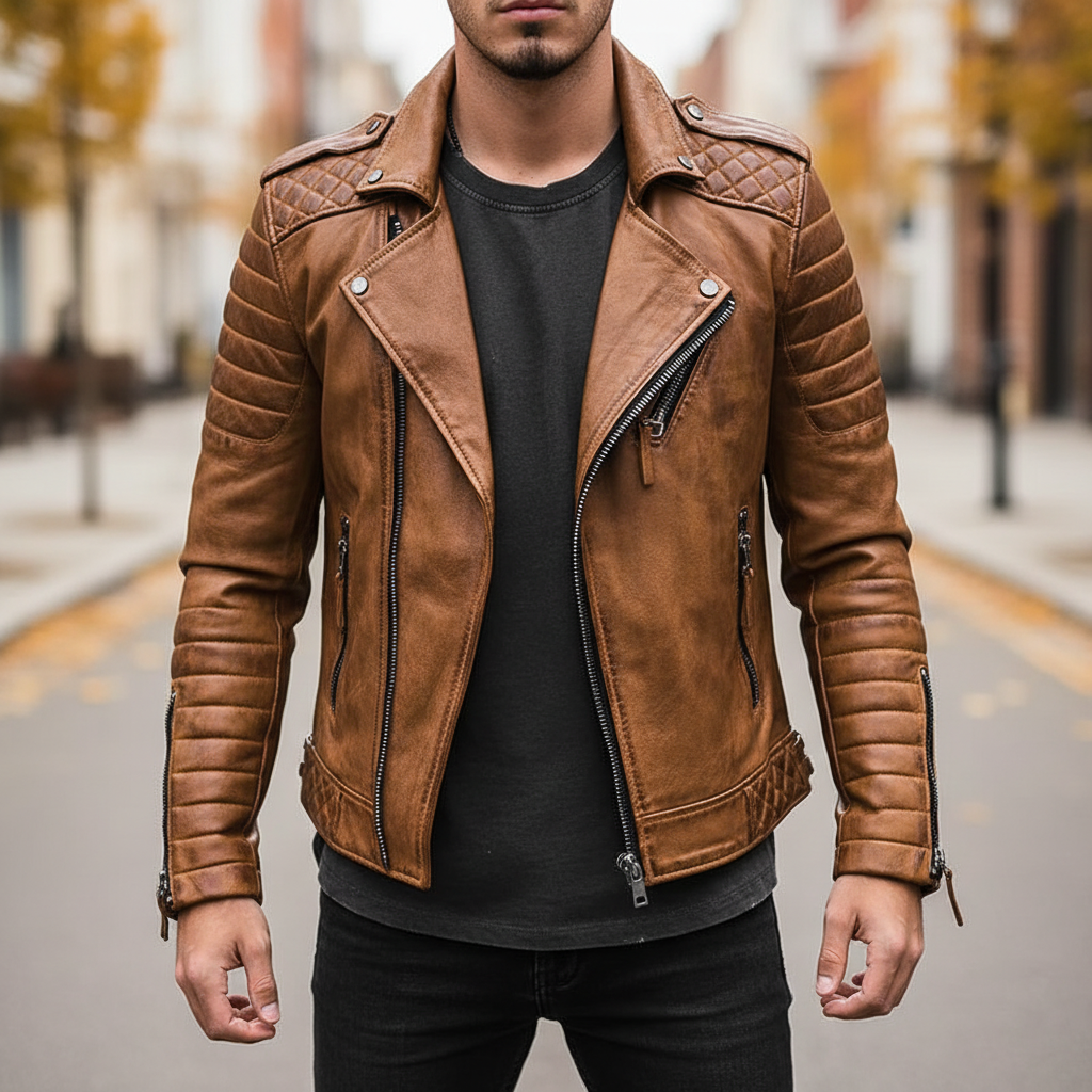 Classic Leather Biker Jacket - Pexav
