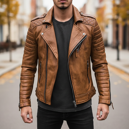 Classic Leather Biker Jacket - Pexav