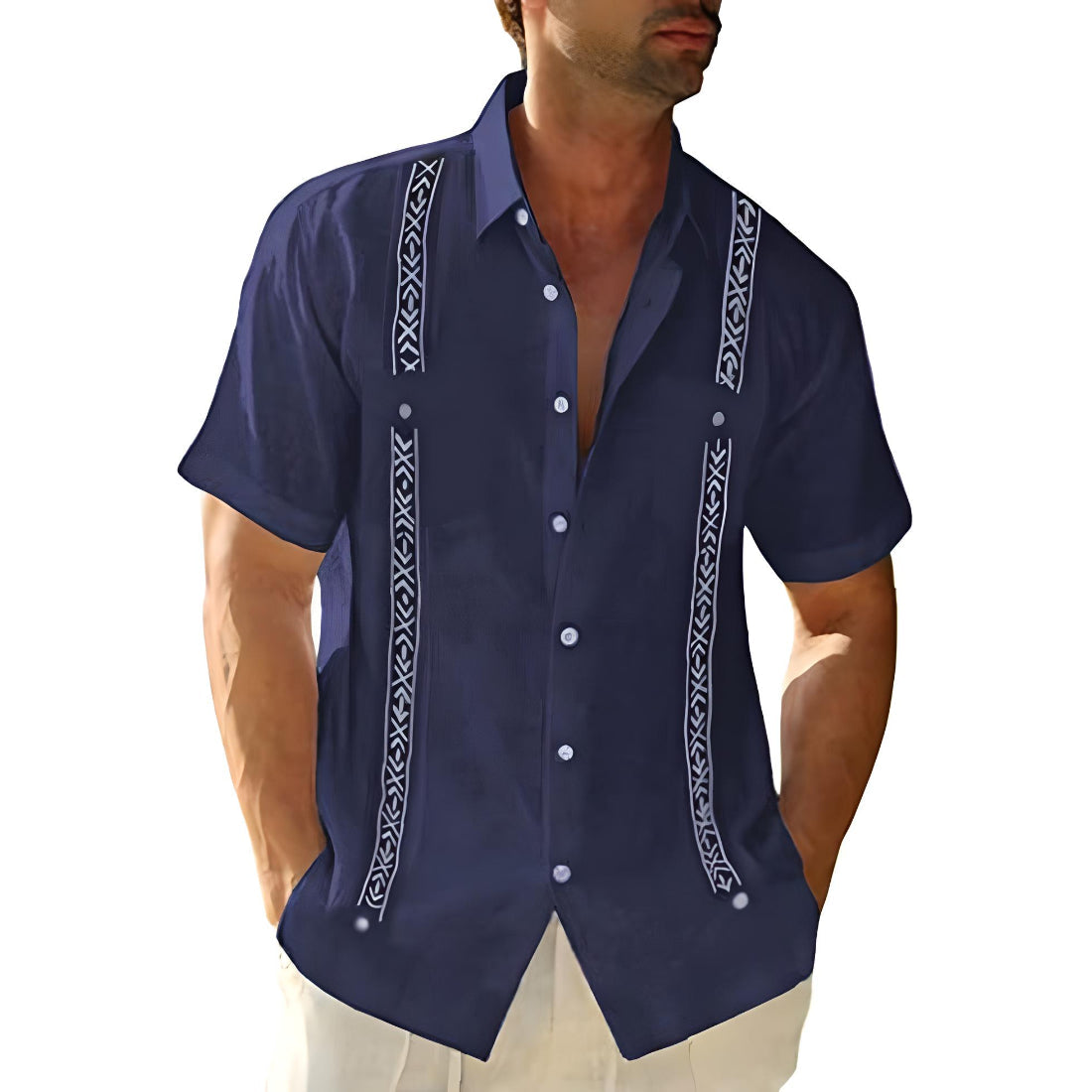 Casual Short Sleeve Men's Shirt with Embroidery