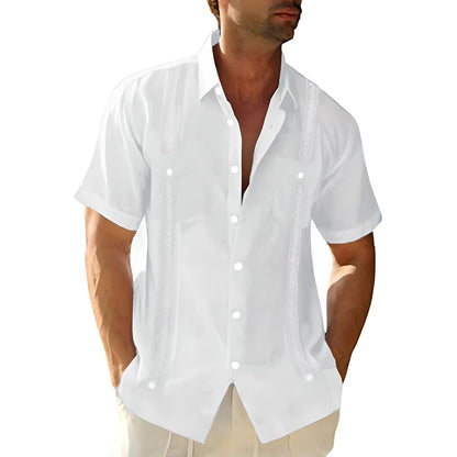 Casual Short Sleeve Men's Shirt with Embroidery