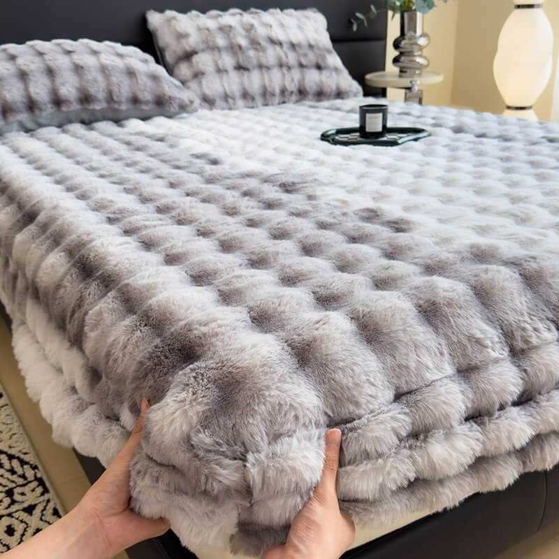 Soft Faux Fur Quilted Fitted Bed Sheet - Nocini