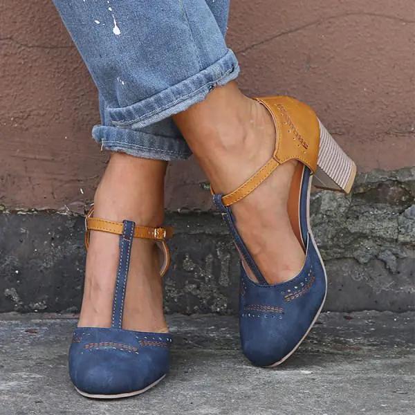 T-Strap Block Heels for Women – Elegant Black Design & All-Day Comfort-Caliboot