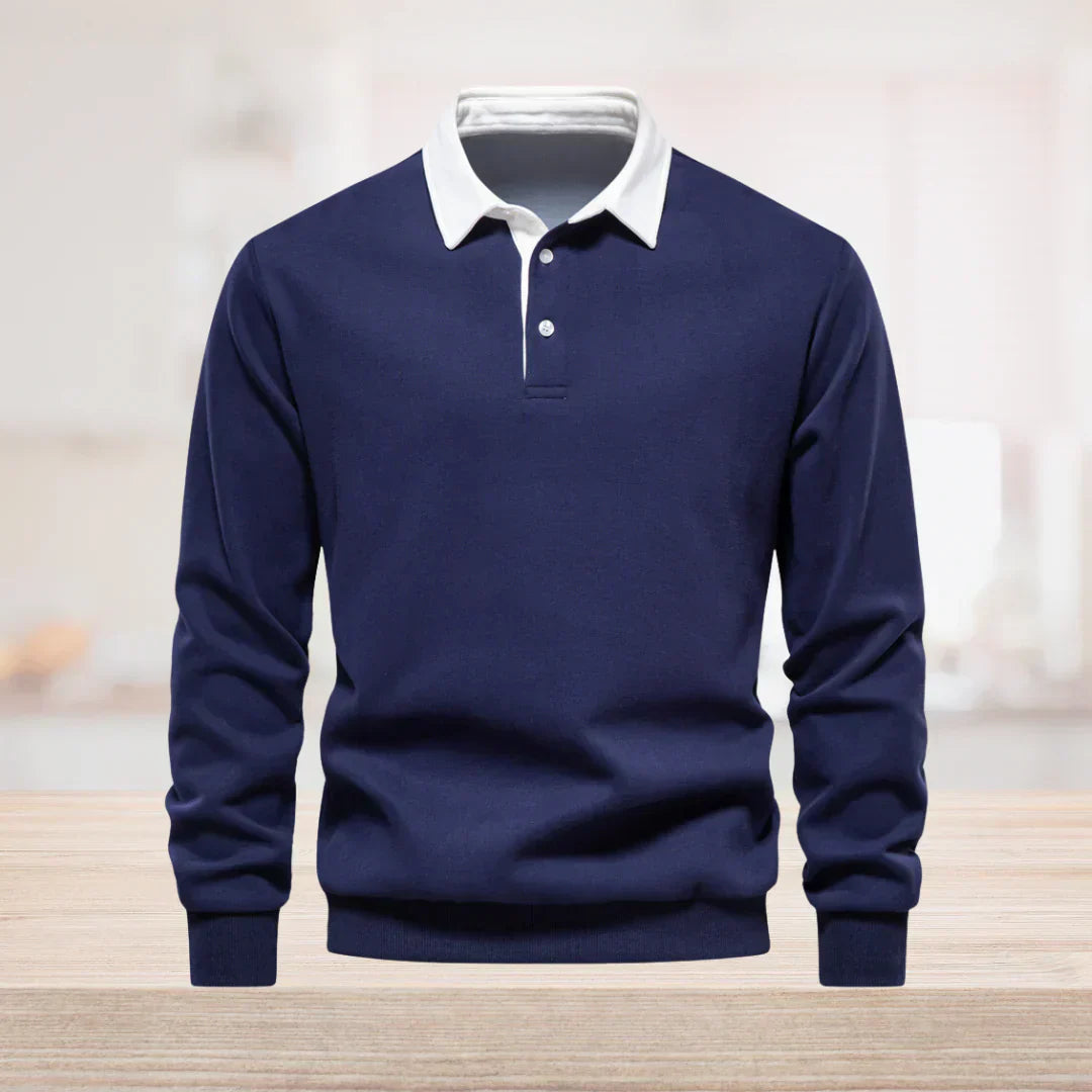Men's Classic Contrast Polo Long Sleeve Shirt - Nocini