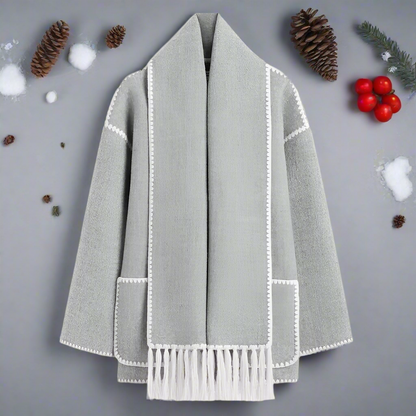 Warm Women's Oversized Wool Coat with Scarf
