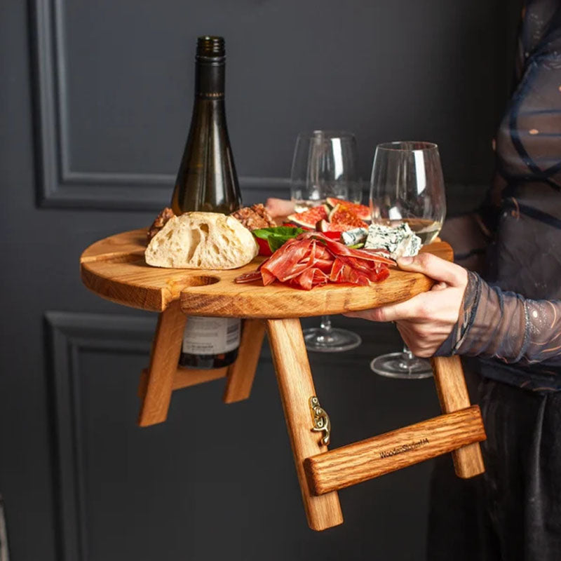 Compact Wooden Wine Bar Table With Folding Legs - Nocini