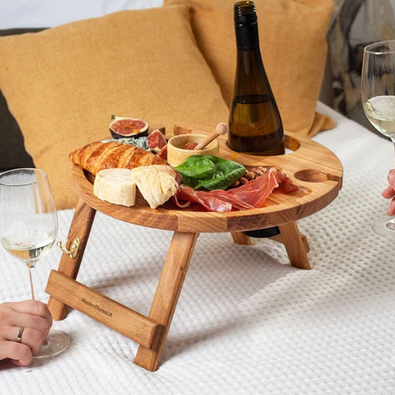 Compact Wooden Wine Bar Table With Folding Legs