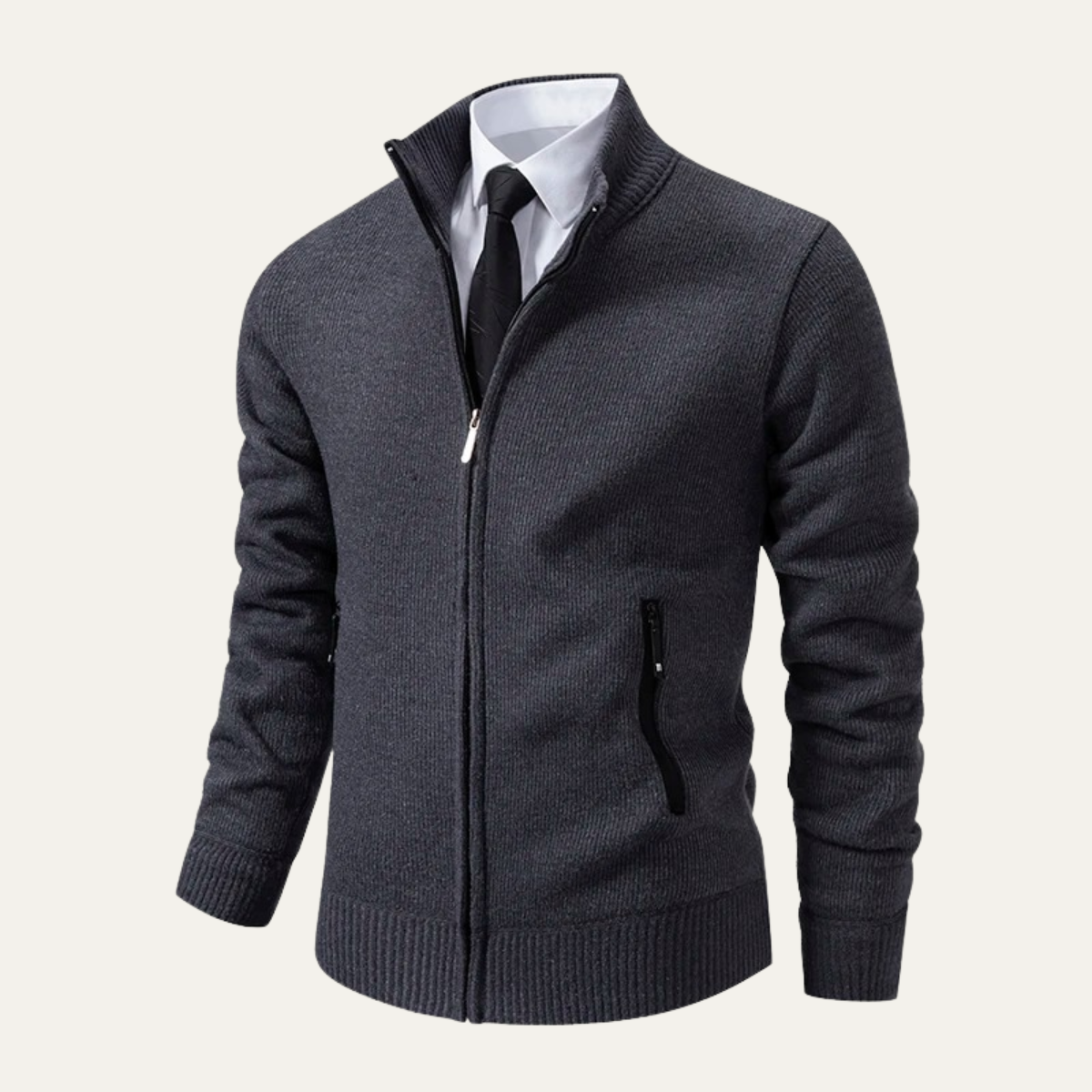 Classic Men's Knitted Zipper Cardigan with Pockets