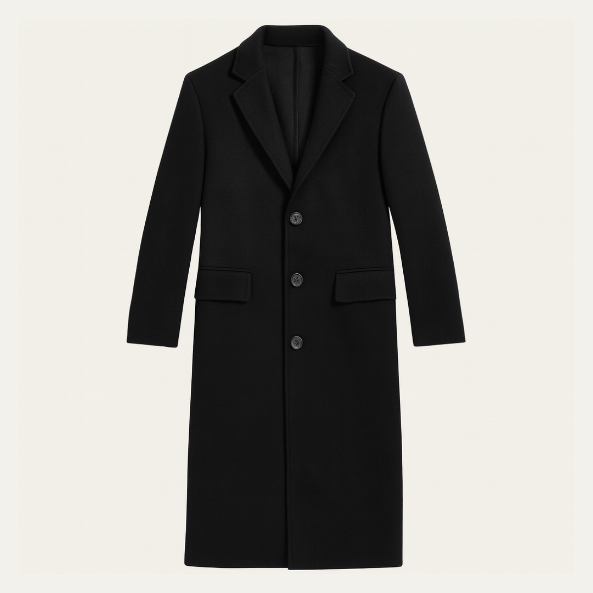 Slim Fit Classic Black Wool Overcoat for Men - Nocini