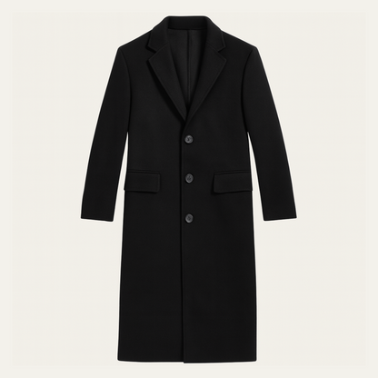 Slim Fit Classic Black Wool Overcoat for Men - Nocini