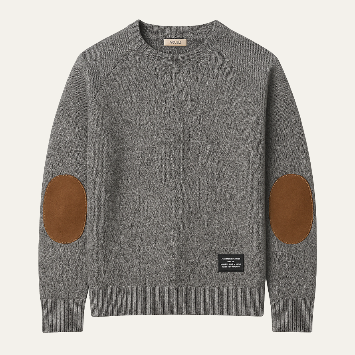 Classic Men's Elbow Patch Crew Neck Knit Sweater - Nocini
