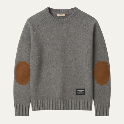 Classic Men's Elbow Patch Crew Neck Knit Sweater - Nocini