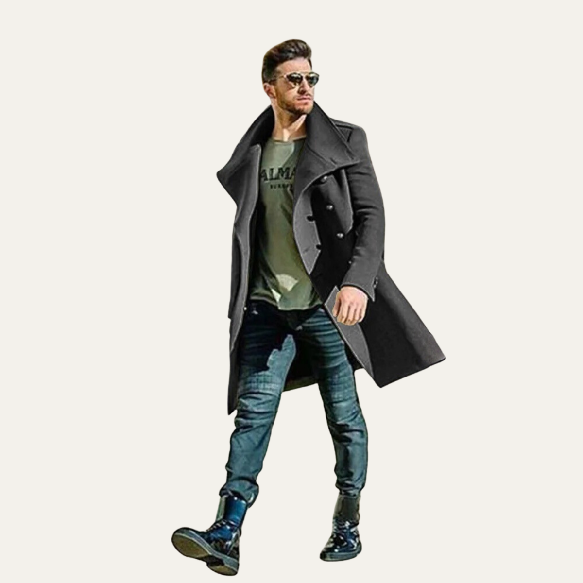 Classic Double Breasted Mens Wool Trench Coat